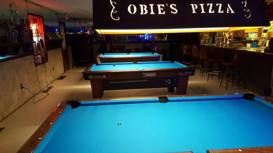 Inside Obie's — pool tables and the bar